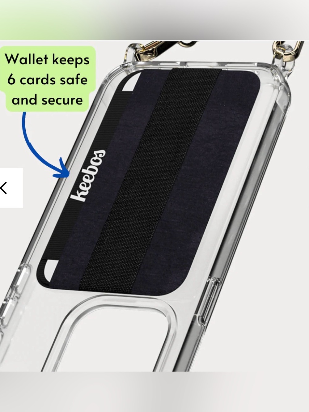Keebos Crossbody Cardholder Phone Case Clear with Gold Strap - Picture 8 of 8